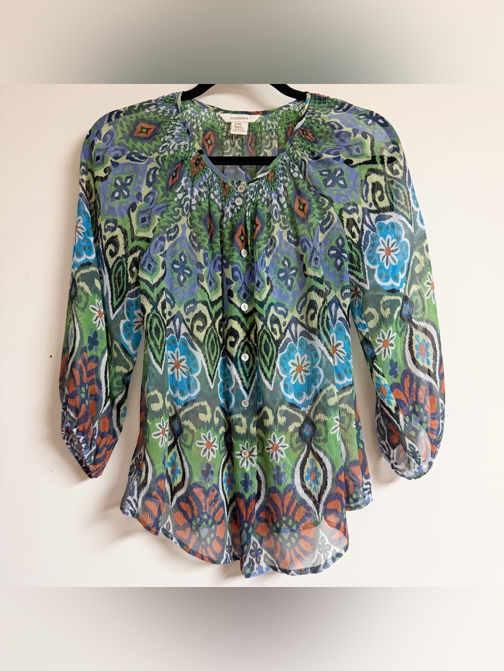 Sundance 100% Silk Abstract Blouse Size XS